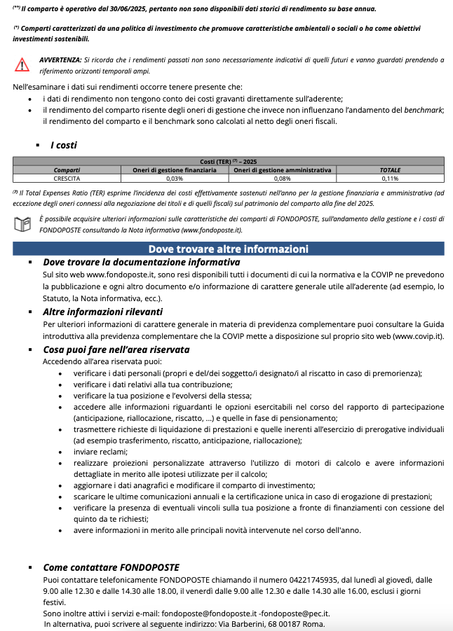 Prospetto delle prestazioni pensionistiche - Fase di Accumulo